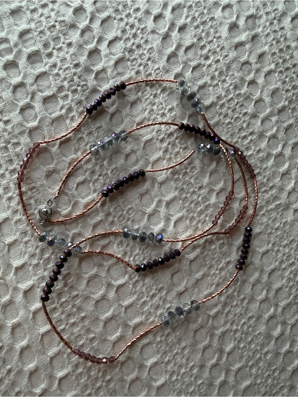 Delicate Rose Gold Beaded Layering Necklace with Purple and Clear Beads